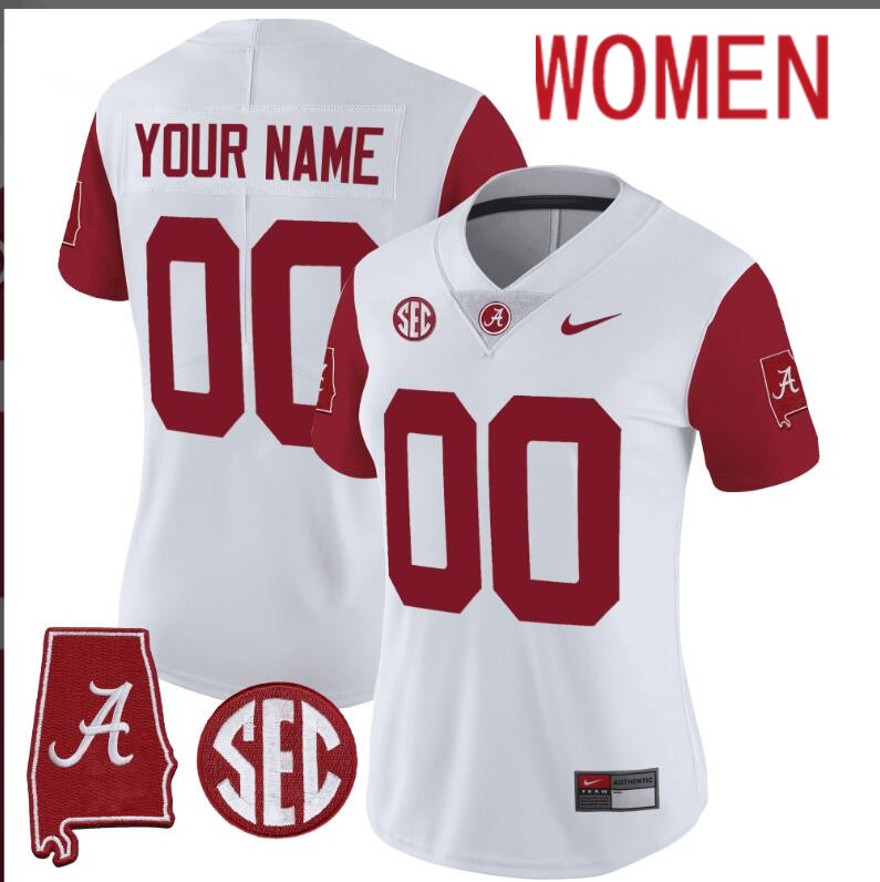 Women Alabama Crimson Tide Vapor Limited white Custom 2024 Nike NCAA Jersey 7